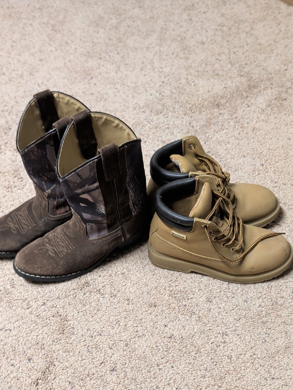 2 Pair  Size 2M Camo Western &  Waterproof Workboots ( Unisex)